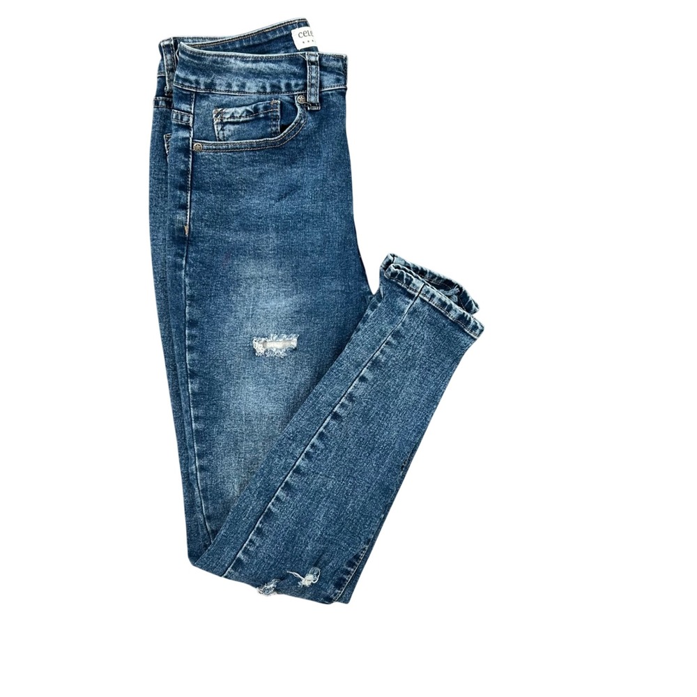 Celebrity Ace Womens Distressed Skinny Jeans Medium Wash Ripped Size‎ 5/27
